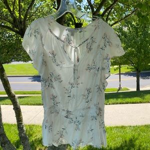 Lucky brand flowery white shirt size medium
